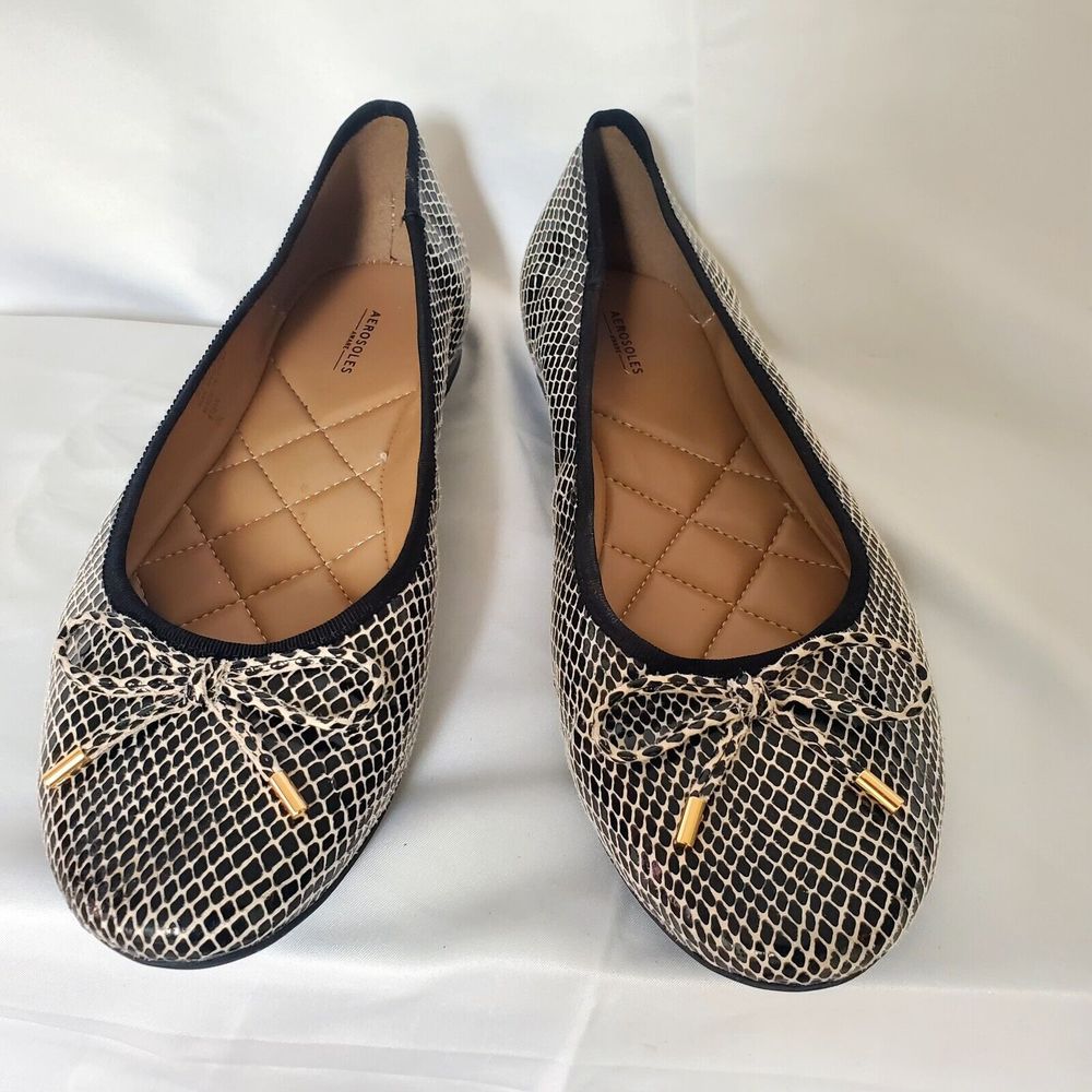 Aerosoles' Aware Classic Tie Ballet Flats Crystal Black & White Reptile 8.5W